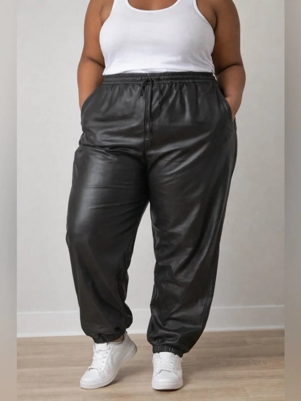 NWT Dex Faux Leather Jogger Pants 3X Black Vegan Leather Elastic Waist Trendy